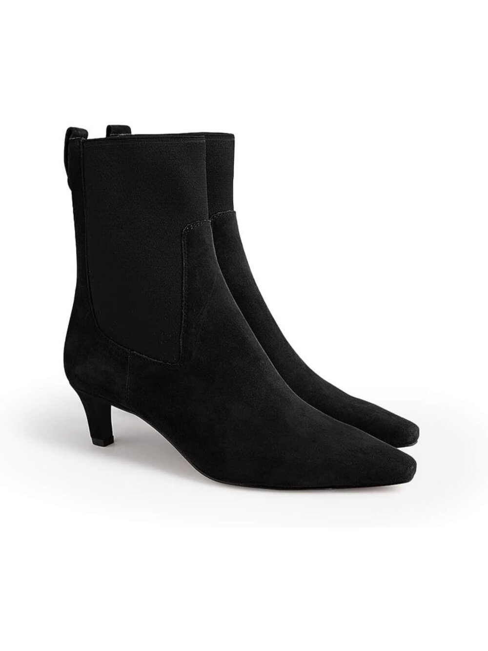Women's Black Rubber Low Kitten Pointed Toe Slip On Elastic Ankle Booties